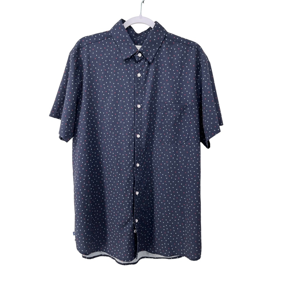 Mizzen+Main Leeward Mens XL Trim Fit Navy Anchor Print Short Sleeve Button Shirt